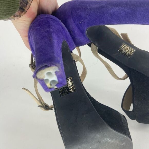 Free People Women's Colorblock Open-Toe Suede Strappy Platform Heels Size 8 - Picture 6 of 7